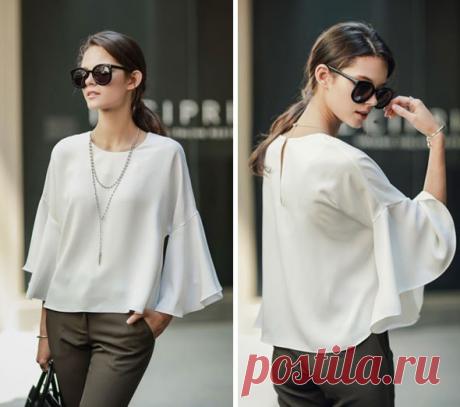 Блузка с воланами на рукавах
выкройка на размеры 40/42, 44, 46/48 (рос.).
#блузка