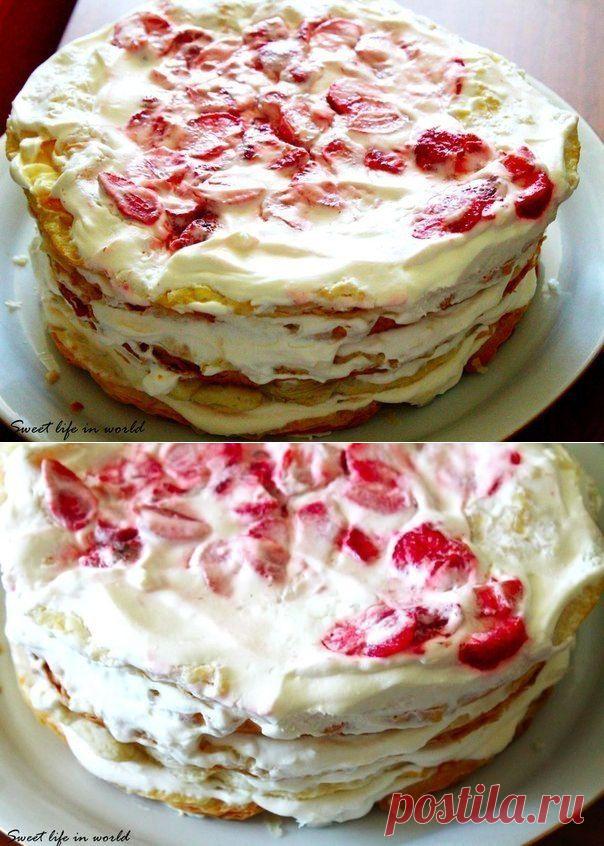 Как приготовить клубничный торт наполеон - рецепт, ингридиенты и фотографии