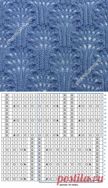 узор 227 ажурные кустики 2 |  каталог вязаных спицами узоров