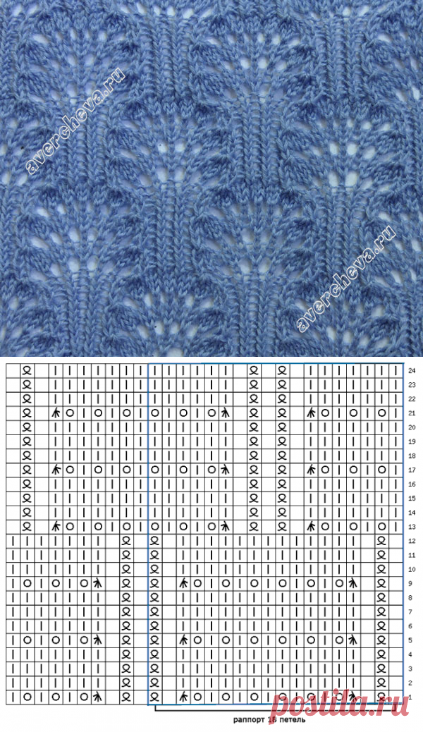 узор 227 ажурные кустики 2 |  каталог вязаных спицами узоров