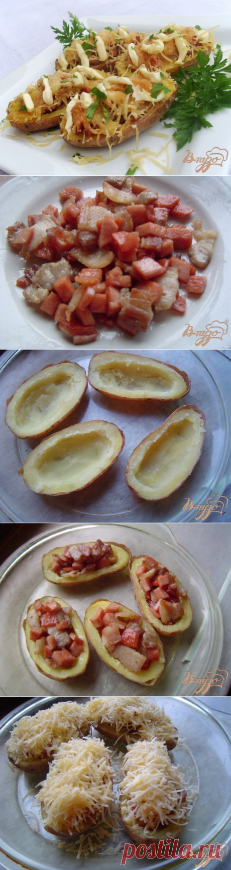 Картофель с колбасой, беконом и сыром