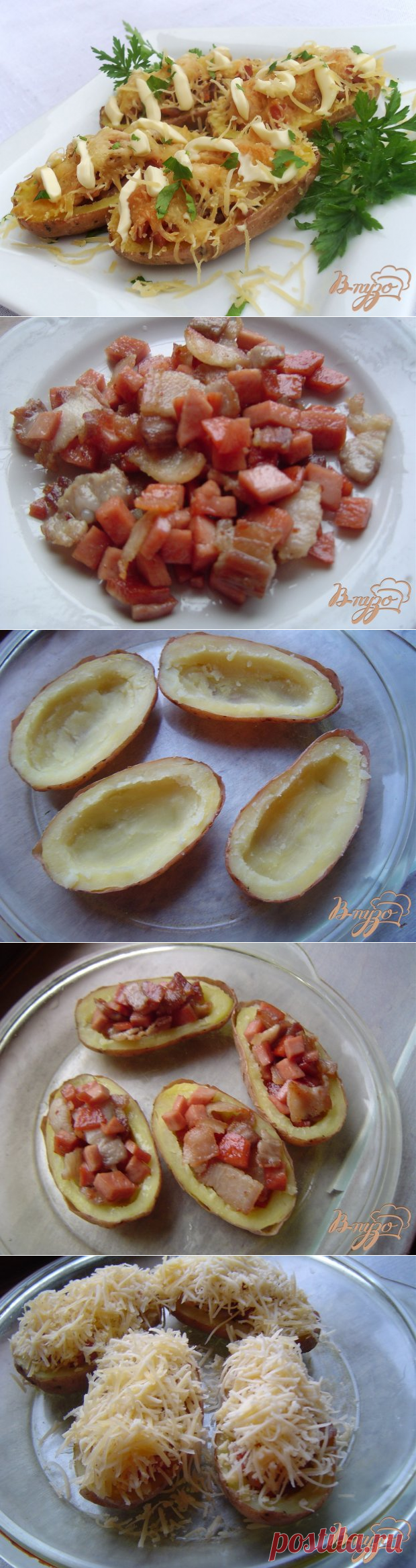 Картофель с колбасой, беконом и сыром