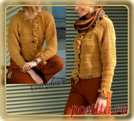 РОМАНТИЧНЫЙ ЖАКЕТ С ОТДЕЛКОЙ ОБОРКАМИ.
 | Все вяжут.сом/Everyone knits.com | Яндекс Дзен