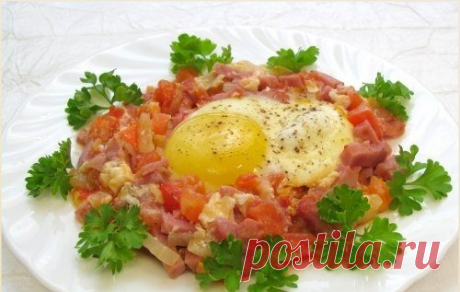 Яичница с помидорами и ветчиной - пошаговый рецепт с фото на Повар.ру