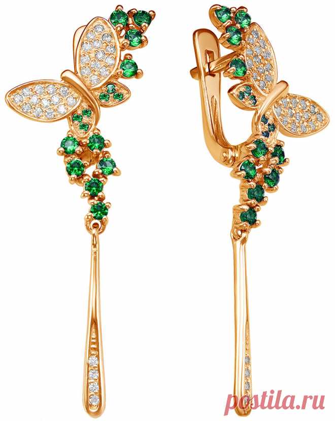 Серебряные длинные серьги Серебро России S0722R132200-1049471 с кварцем, фианитами — купить в AllTime.ru — фото