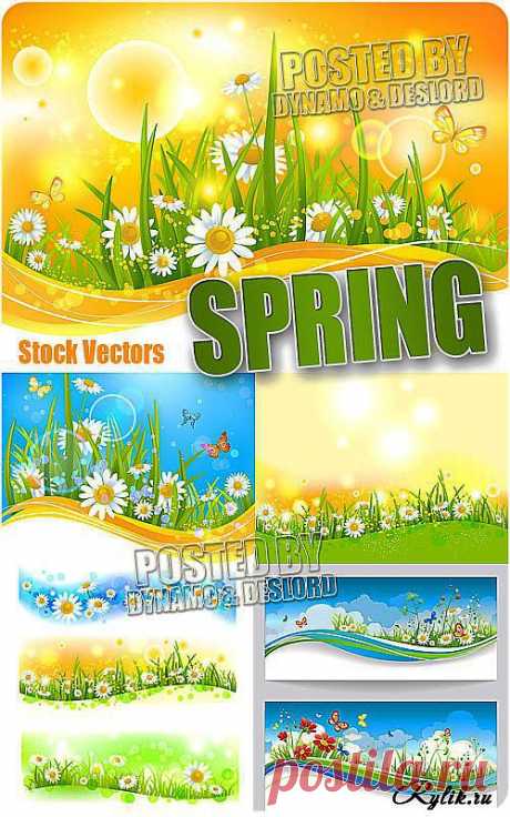 Весна - солнечные векторные фоны с цветами. Spring flowers vectors