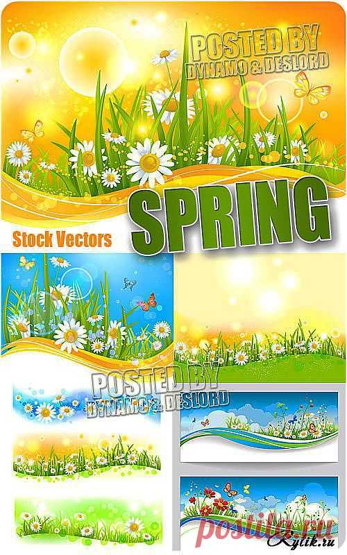 Весна - солнечные векторные фоны с цветами. Spring flowers vectors