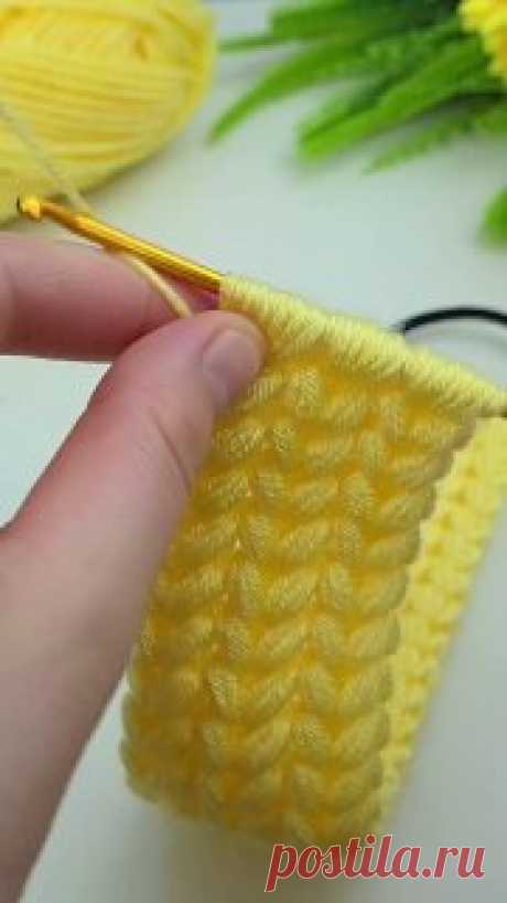 Узор крючком в тунисской технике для повязки 🌼 полевые цветы на дзен