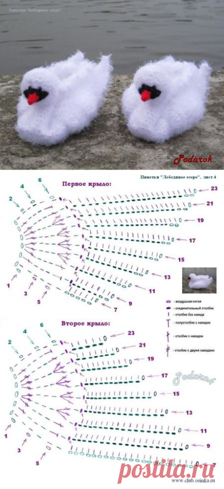 Пинетки &quot;Лебеди&quot; » Клубка.Нет - Все о вязании крючком
