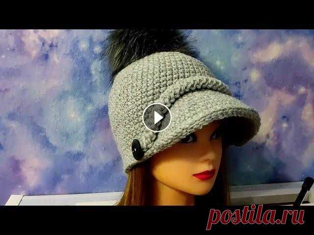 ЗИМНЯЯ ШАПКА-КЕПКА столбиками крестиком крючком.  Кепка для начинающих. Очень красивая, оригинальная кепочка на зиму, весну, вяжется легко и просто! Связана кепка из пряжи NAKO Sport Wool в 100гр.-120м., крючок 4,5мм., рас...