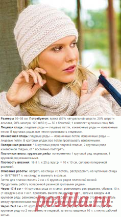 Шапка спицами с эффектными рельефными полосками из Сабрины | Вязание Шапок - Модные и Новые Модели
