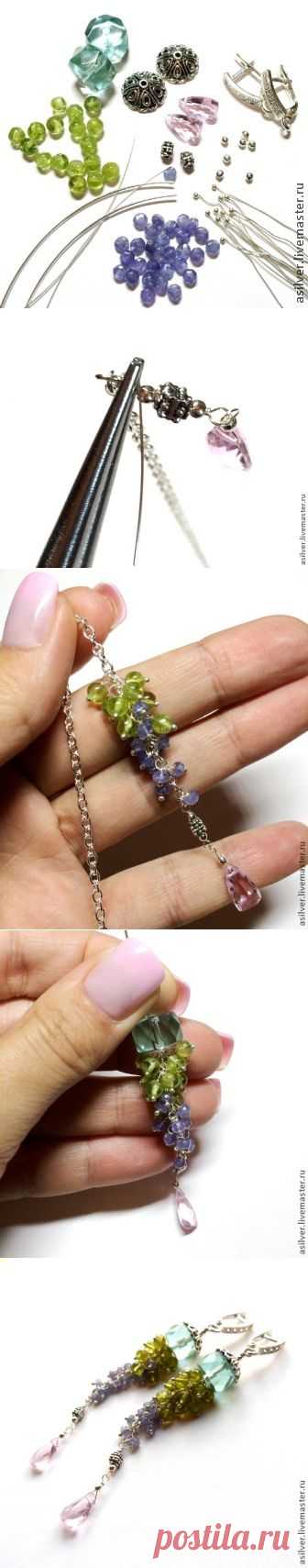 Серьги-грозди из мелких бусин. Пошаговый мастер-класс - Ярмарка Мастеров - ручная работа, handmade