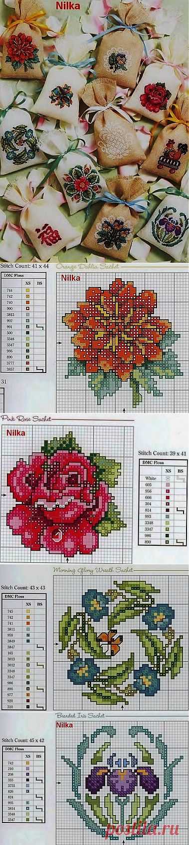 Милые сердцу штучки: рукоделие, декор и многое другое: Вышивка крестом: 11 идей для нарядных саше (DIY)