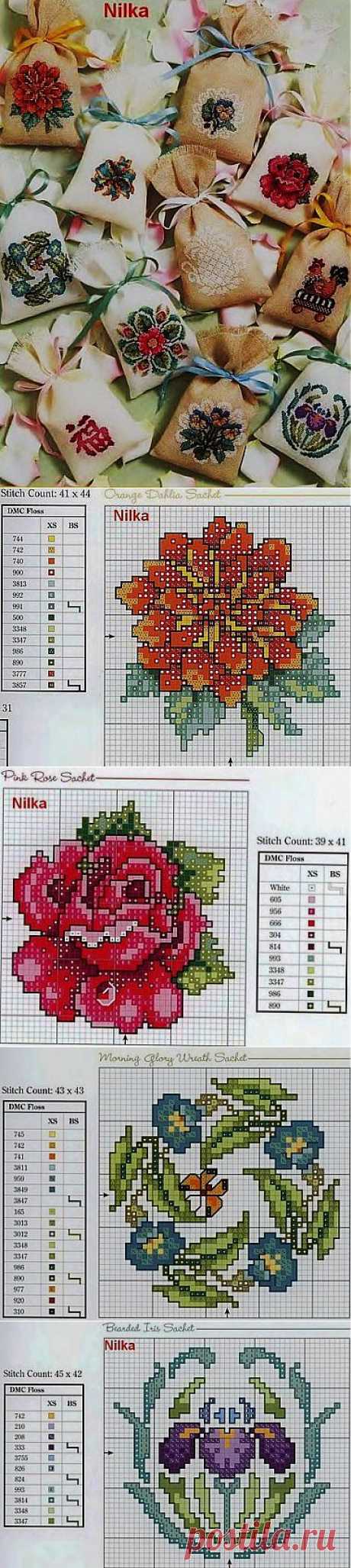 Милые сердцу штучки: рукоделие, декор и многое другое: Вышивка крестом: 11 идей для нарядных саше (DIY)