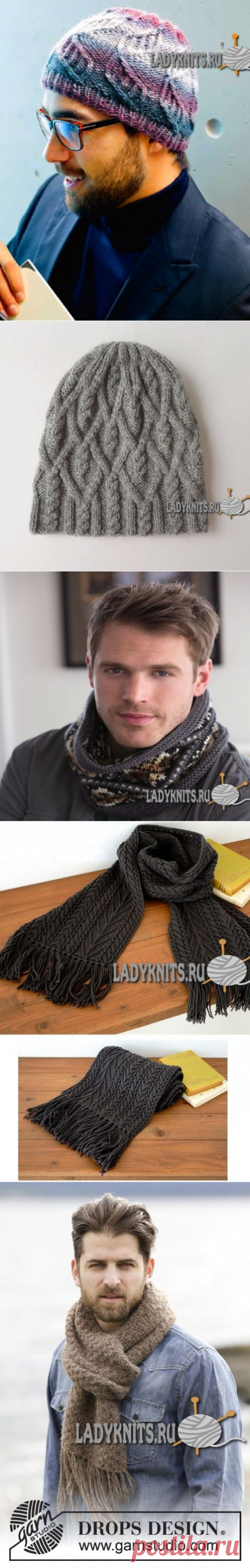 Вязаная спицами мужская шапка &quot;Агатис&quot;