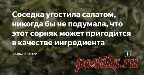 Соседка угостила салатом, никогда бы не подумала, что этот сорняк может пригодится в качестве ингредиента Встретила как-то  соседку по даче . Из магазина идет. Авоська такая у нее скромная, почти пустая , а сверху лишь пара огурчиков .
-"Приходи на  витаминный салат"- говорит. Я в свою очередь поинтересовалась, из чего же она его готовить собралась, уж не из тех ли огурчиков, что сверху  в авоське.
Она только смеется:"  Сюрприз будет, ты такого не пробовала."
Говорит  и хохочет.
