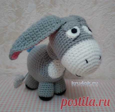 Вязание крючком. Игрушки. Ослик Иа. Работа Ксении.