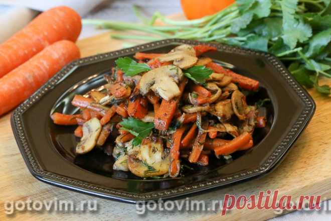 Морковь тушеная с грибами. Рецепт с фото Рецепт тушеной моркови с грибами подойдет к тем, кто ищет гарнир к мясу или рыбе, или хочет опробовать новое овощное блюдо. Конечно, в идеале точно знать, что вы покупаете сочную сладкую морковь, потому что в этом случае гарнир будет особенно удачным. Не исключайте из рецепта кумин, который придаст тушеной моркови чуть восточный аромат. Вместо соли можно использовать соевый соус.

морковь - 3 шт. (крупная); репчатый лук - 1 шт.; гри...