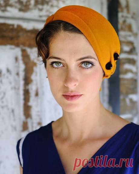 Millinery - gold felt hat