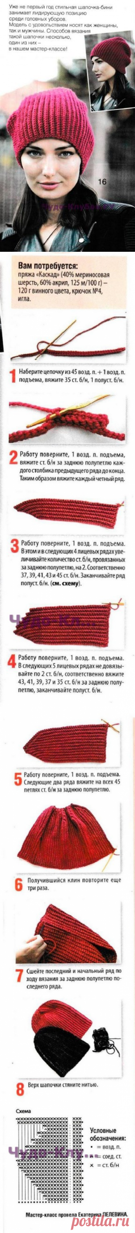 308 Шапочка бини винного цвета | ЧУДО-КЛУБОК.РУ