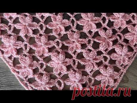🌸Bahar dalı üçgen şal modeli #crochet #crochetshawls #orgu #knitting #crochetshawldiyagram