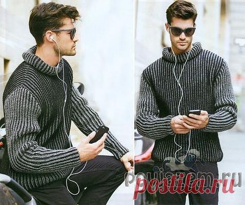 Мужской свитер вязаный спицами, описание и схема по ссылке:      http://povjazem.ru/vyazanie-dlya-muzhchin/sviter-pulover-zhilet/muzhskoj-sviter-spicami-dvukhtsvetnoj-anglijskoj-rezinkoj