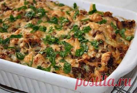 Картофельная запеканка с фаршем и грибами | Домашняя кулинария
