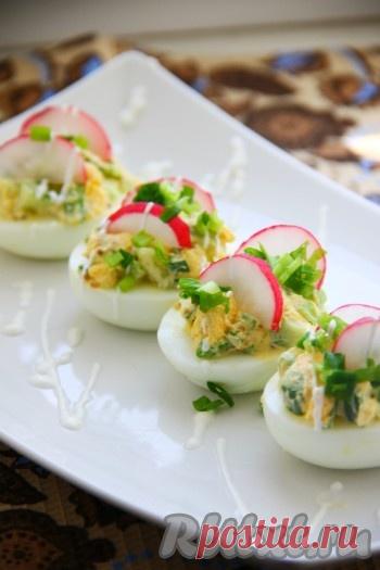 Яйца, фаршированные колбасой - 7 пошаговых фото в рецепте Скоро наступит Светлый праздник Пасхи, а значит в каждом доме будет достаточно большое количество вареных яиц. Поэтому предлагаю приготовить очень вкусную и яркую закуску - яйца, фаршированные колбасой, зеленым луком и свежим огурцом. Начинка для фарширования яиц - достаточно простая, а блюдо не ...