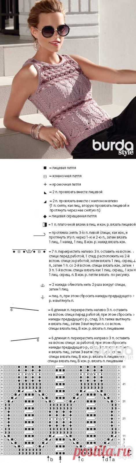 Топ со структурным узором - схема вязания спицами. Вяжем Топы на Verena.ru