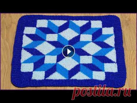 Узор для коврика тунисским крючком. Часть 1. Pattern for a rug with a Tunisian crochet. Part 1. Коврик связан тунисским крючком 4,0 мм. Размер коврика 41 на 44 см. Вес 175 грамм. Пряжа 100% полипропилен. Много пробовала, пока не достигла желаемог...