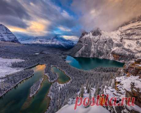 Скачать обои зима, снег, горы, озеро, Канада, панорама, Canada, British Columbia, озёра, Британская Колумбия, Yoho National Park, Lake O'Hara, Канадские Скалистые горы, Canadian Rockies, Национальный парк Йохо, Озеро О’Хара, раздел пейзажи в разрешении 1280x1024
