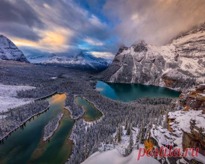 Скачать обои зима, снег, горы, озеро, Канада, панорама, Canada, British Columbia, озёра, Британская Колумбия, Yoho National Park, Lake O'Hara, Канадские Скалистые горы, Canadian Rockies, Национальный парк Йохо, Озеро О’Хара, раздел пейзажи в разрешении 1280x1024