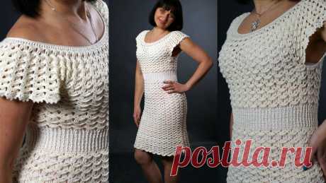 Платье летнее крючком ВОЗДУШНЫЕ ВЕЕРА. Часть №1.Dress crochet, part 1. English subtitles. Полное описание узора, проймы,прибавок на юбке. Забыла указать: на платье израсходовано 3 мотка sophist (100 гр); 5 мотков maxi viscose (50 гр). Если не найд...