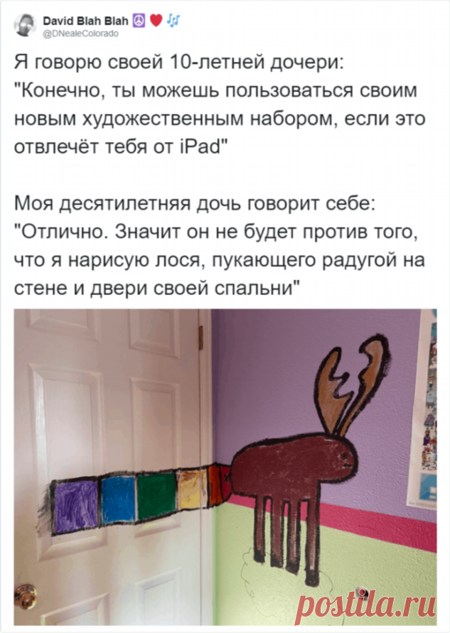 Отец разрешил дочке поиграть с красками, чтобы отвлечь ее от IPad и вот, что из этого вышло (7 фото) . Тут забавно !!!