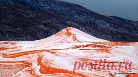 Тем временем в алжирском городе Айн-Сефра, известном как «Ворота Сахары», выпал снег, что и запечатлел местный фотограф Karim Bouchetata. Ох уж эти погодные аномалии