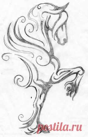 My latest horse logo design. Here is the rough pencil drawing. The design is of a high trotting feathered-leg horse with a flowing mane and forelock.