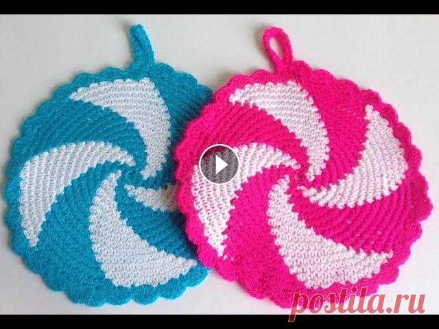 Салфетка-прихватка крючком на 8 марта "Круги на полях".Napkin crochet "Crop circles" Вяжем красивую салфетку- прихватку, можно использовать как подставку под горячее. Очень простое вязание. Практичный подарок на 8 марта....