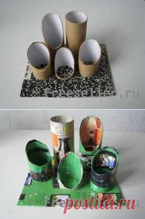 Самодельная карандашница из туалетной бумаги