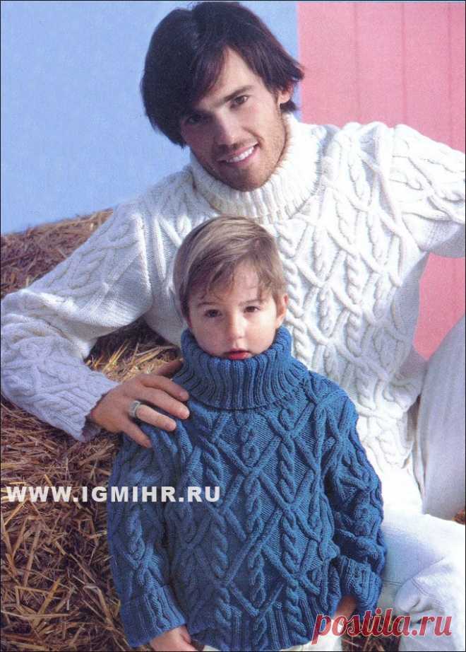 Для взрослого и юного мужчин. Теплые зимние свитеры с косами. Спицы