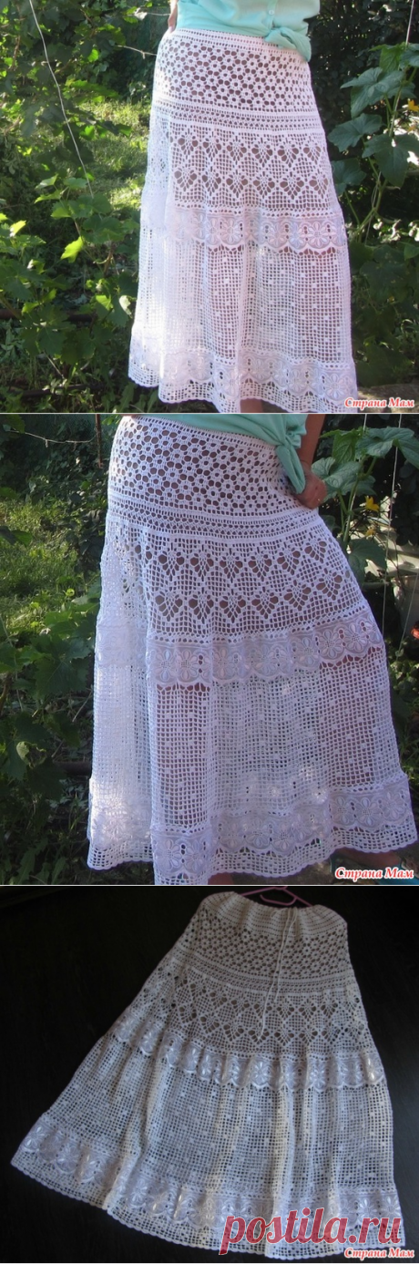 Длинная юбка, комбинированная кружевом - Вязание - Страна Мам