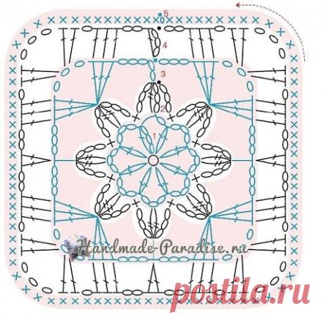 Плед крючком мотивами с полевыми цветами