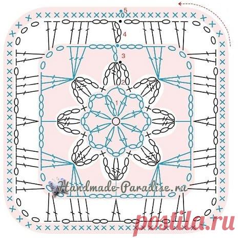 Плед крючком мотивами с полевыми цветами