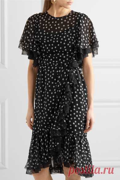 Dolce & Gabbana | Lace-trimmed polka-dot silk-blend chiffon dress | NET-A-PORTER.COM