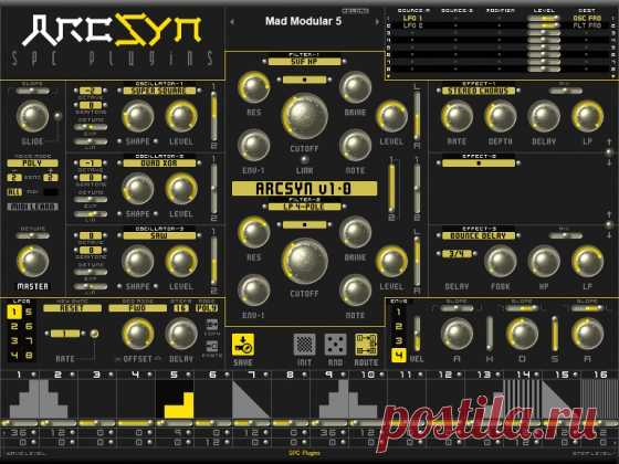 SPC Plugins ArcSyn v1.3 Win WiN and OSX  | WiN 5.19 MB | OSX 5.55 MB
ArcSyn is a 16-voice polyphonic virtual analogue synthesizer plug-in with many unusual features:

No samples—all oscillator waveforms are generated from scratch.
Many unique waveforms including Sub-harmonics, Bit-Noise and FM Crossfade.
Unique LFOs feature wave sequencing and hundreds of unusual waveforms including many random types.
