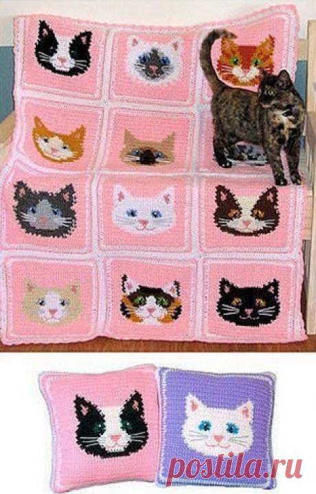 Детский плед с орнаментом "Коты"