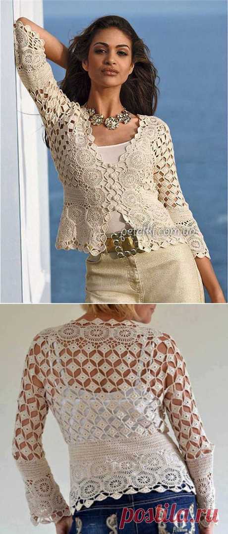 Очаровательный жакет крючком. Схемы вязания