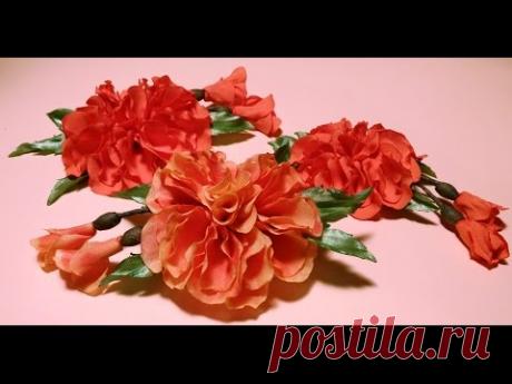 Fabric flowers how to make:Fluffy Tagetes/tutorial/Цветы из ткани: пушистые бархатцы/МК