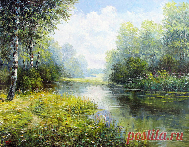 Край березовый, необъятный... Художник Синев Евгений.
