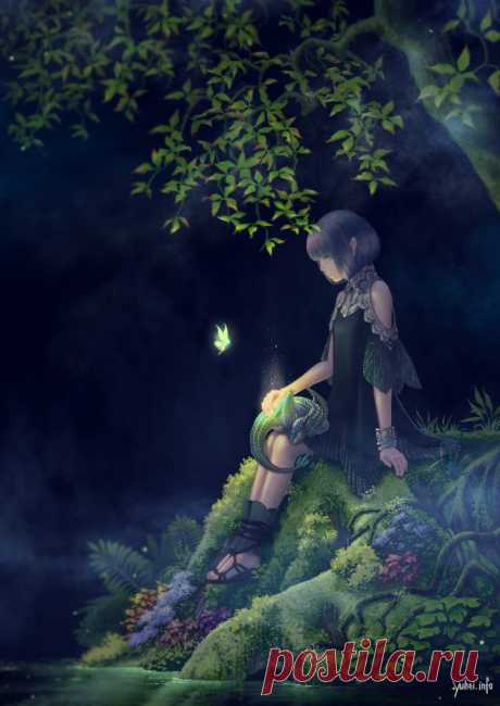 anime girl with dragon and fairy | Animarts