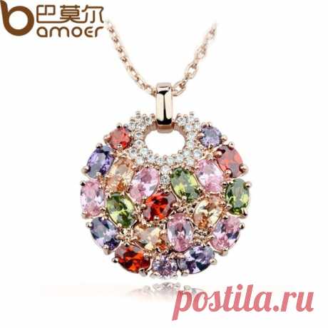 2015 Aliexpress горячая распродажа многоцветный кристалл круглый ожерелья и подвески для женщин 18 К позолоченные швейцарский CZ циркон ювелирные изделия JIN004 купить на AliExpress